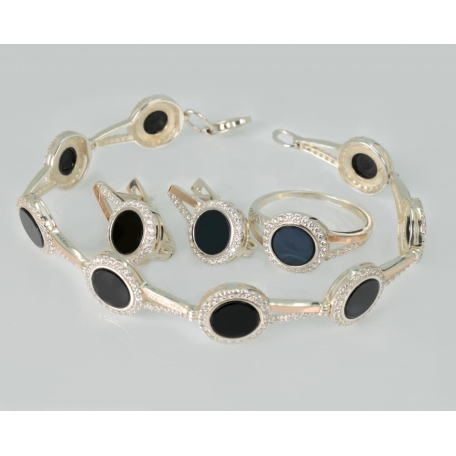 Серебряный набор(браслет, серьги, кольцо) с ониксом