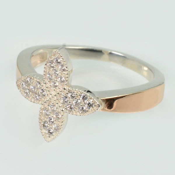 Серебряное кольцо с золотыми вставками