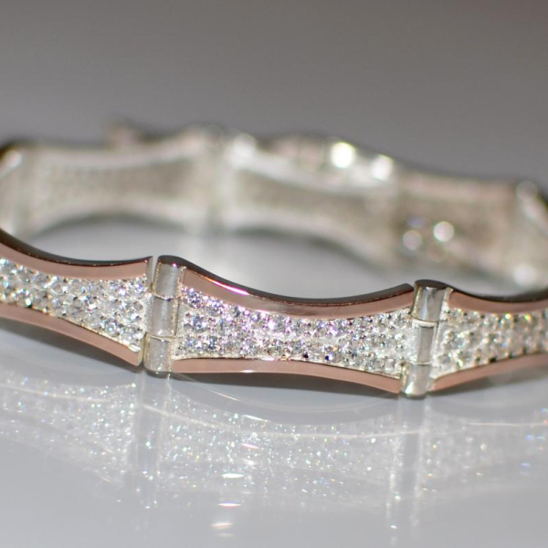 Срібний браслет з золотими напайками