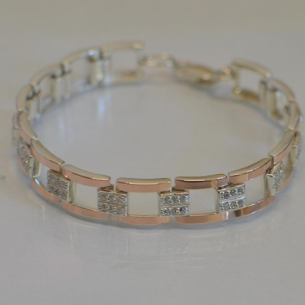 Серебряный браслет с золотыми пластинами