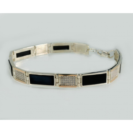 Браслет мужской из серебра с золотыми пластинами