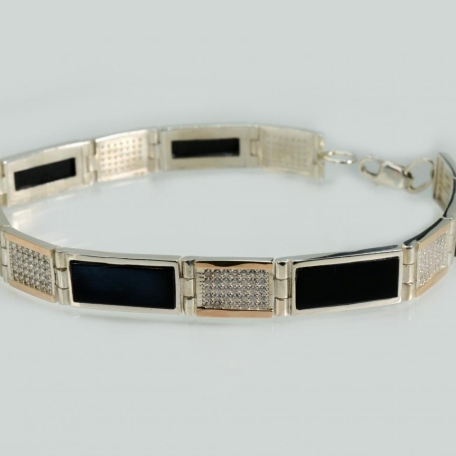 Срібний чоловічий браслет з золотими пластинами