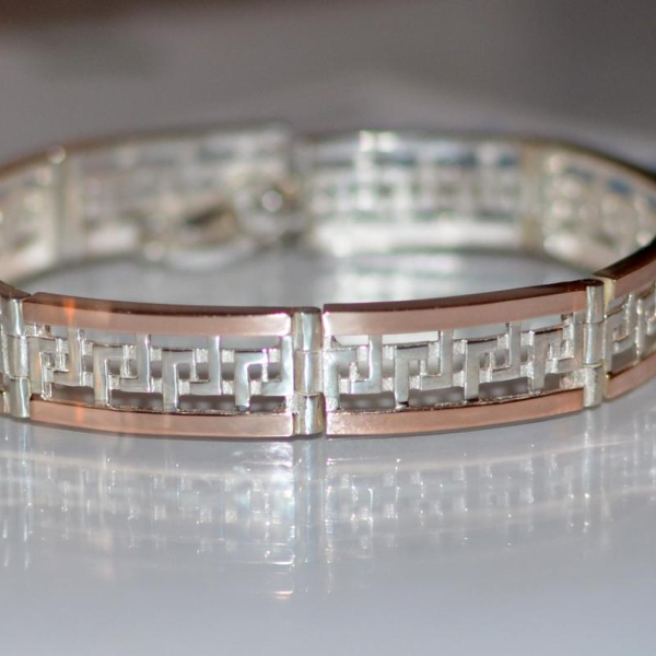 Срібний браслет з пластинами із золота