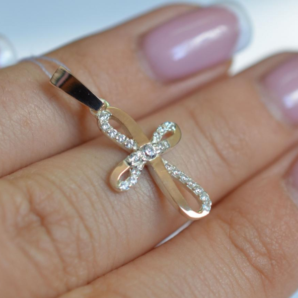 Срібний хрестик з золотими вставками