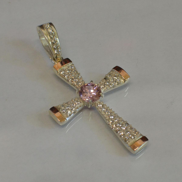 Срібний хрестик  з золотими вставками