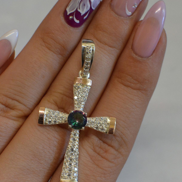 Срібний хрестик  з золотими вставками