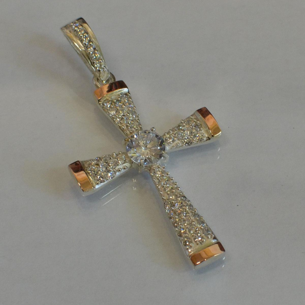 Срібний хрестик  з золотими вставками