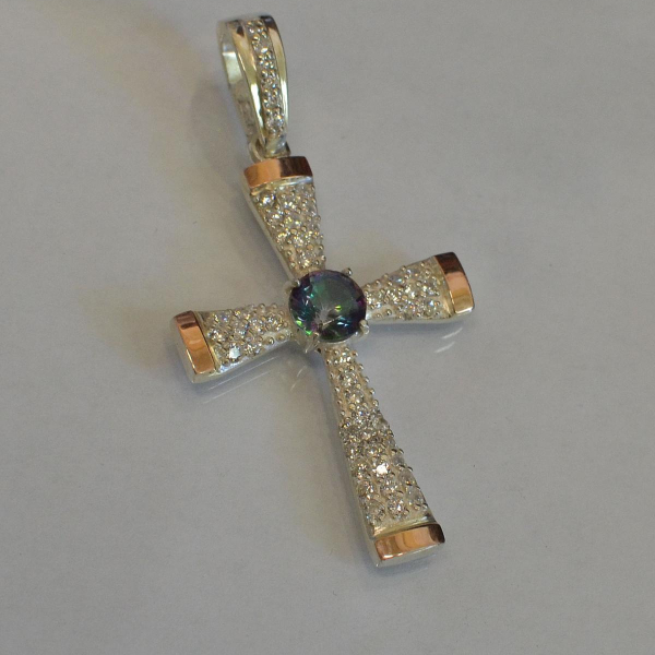 Срібний хрестик  з золотими вставками