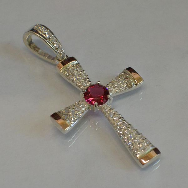 Срібний хрестик  з золотими вставками