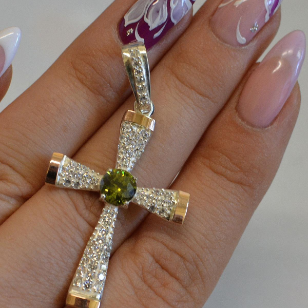 Срібний хрестик  з золотими вставками