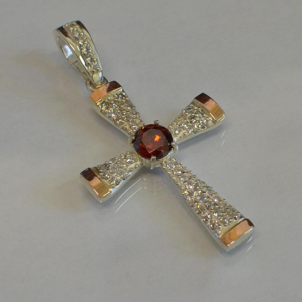 Срібний хрестик  з золотими вставками