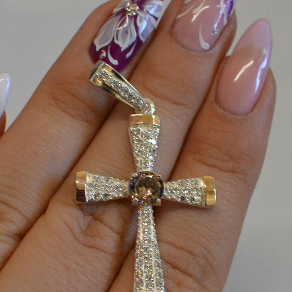 Срібний хрестик  з золотими вставками