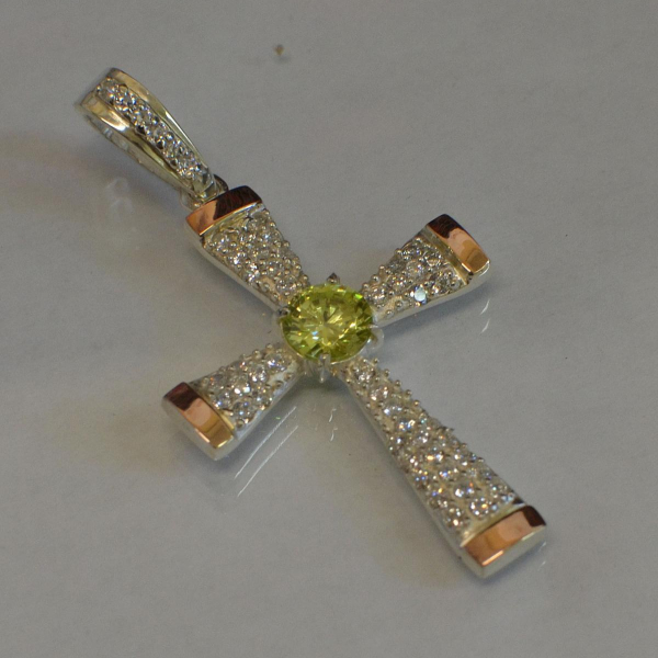 Срібний хрестик  з золотими вставками