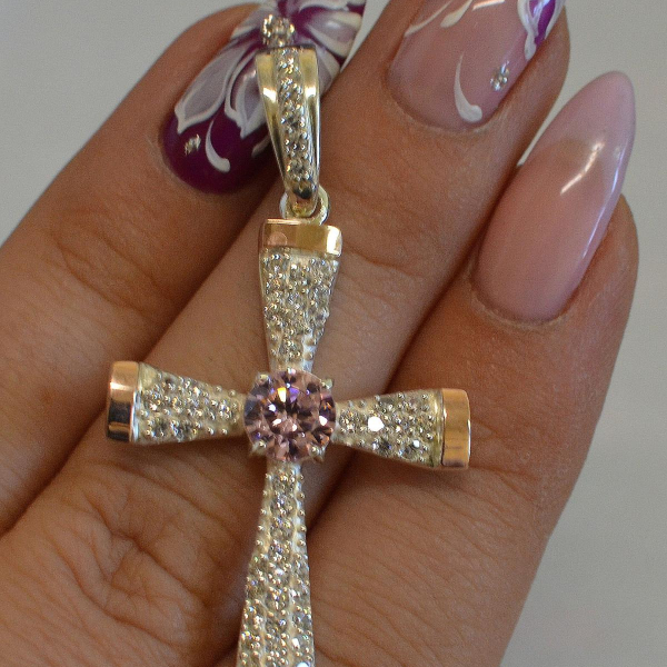 Срібний хрестик  з золотими вставками