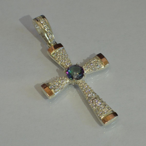 Срібний хрестик  з золотими вставками