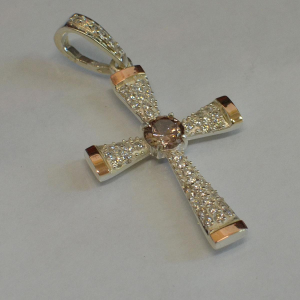 Срібний хрестик  з золотими вставками