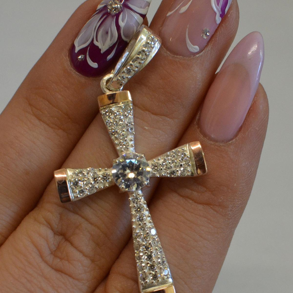 Срібний хрестик  з золотими вставками