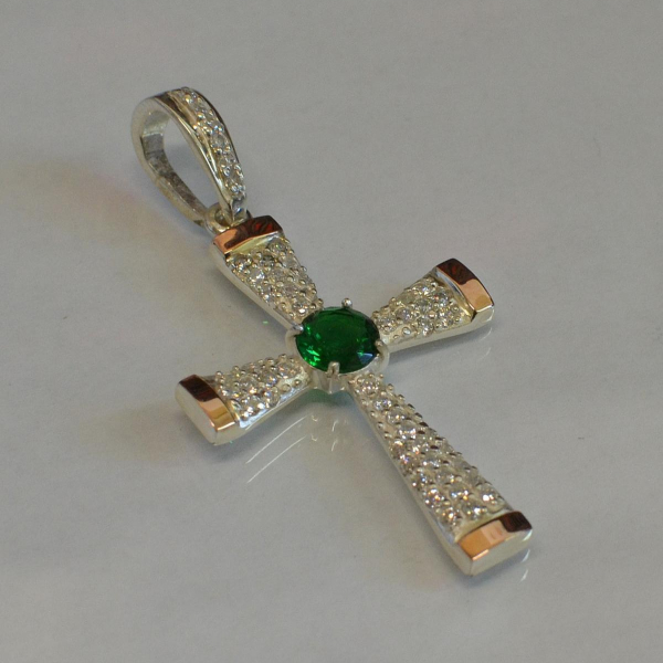 Срібний хрестик  з золотими вставками