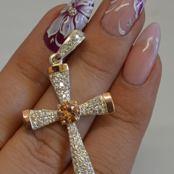 Срібний хрестик  з золотими вставками