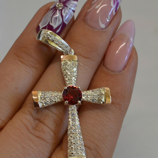 Срібний хрестик  з золотими вставками