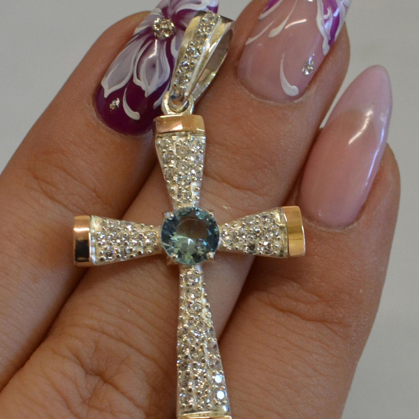 Срібний хрестик  з золотими вставками