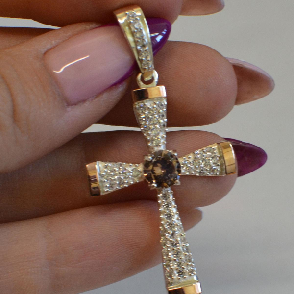 Срібний хрестик  з золотими вставками