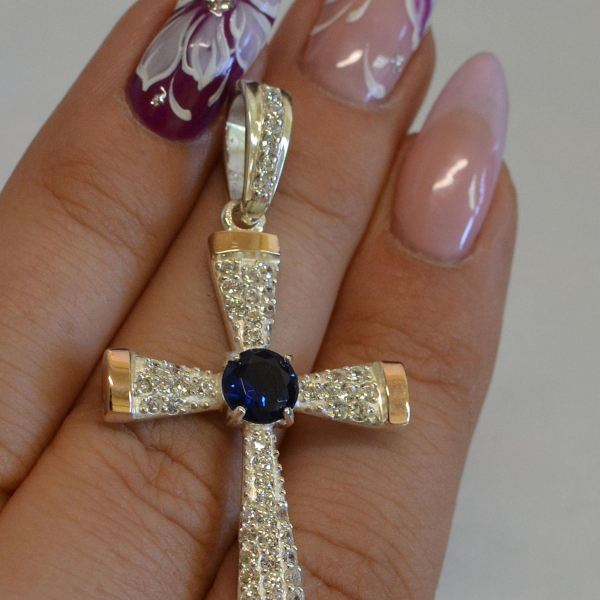 Срібний хрестик  з золотими вставками