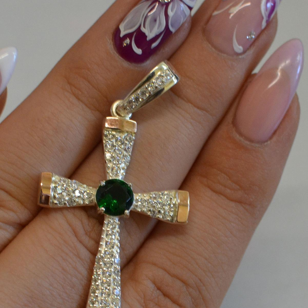 Срібний хрестик  з золотими вставками