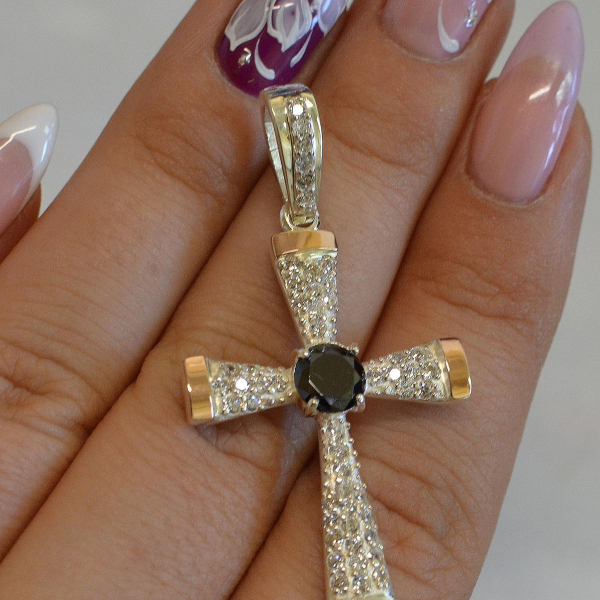 Срібний хрестик  з золотими вставками