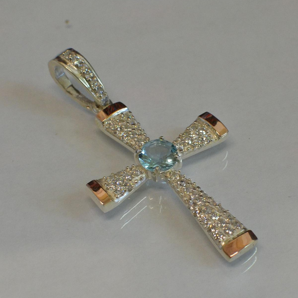 Срібний хрестик  з золотими вставками