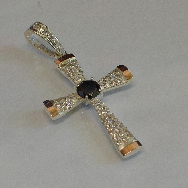 Срібний хрестик  з золотими вставками