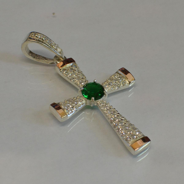 Срібний хрестик  з золотими вставками