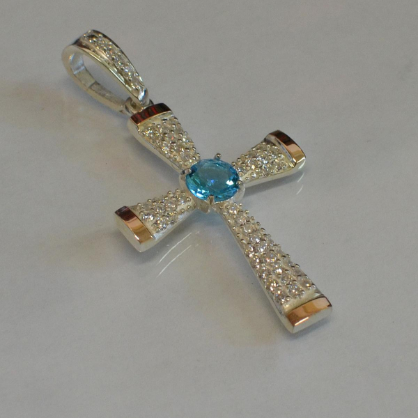 Срібний хрестик  з золотими вставками