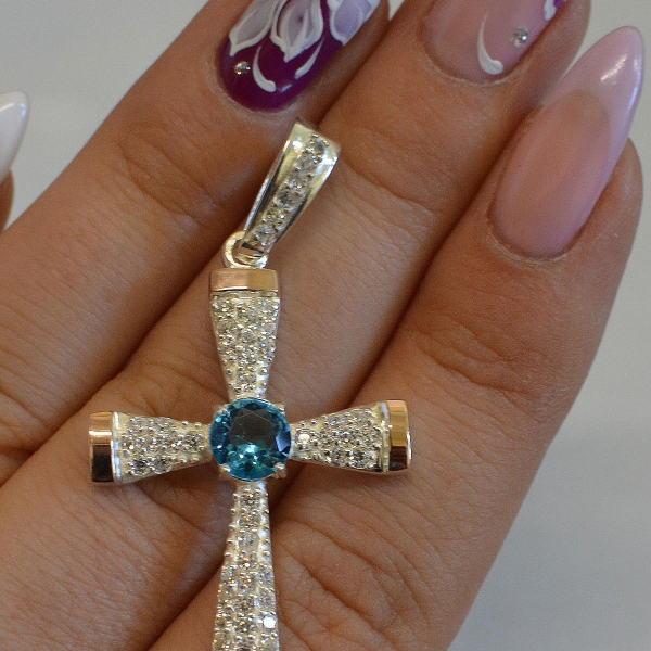 Срібний хрестик  з золотими вставками