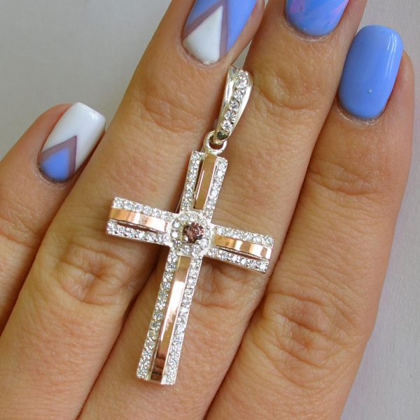 Срібний хрестик з напайками із золота