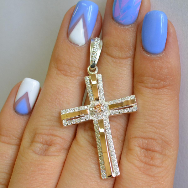 Срібний хрестик з напайками із золота