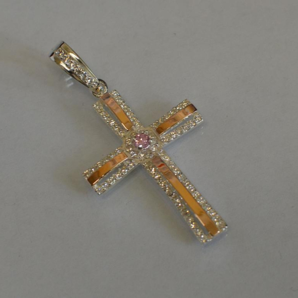 Срібний хрестик з напайками із золота