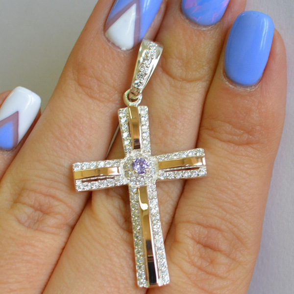 Срібний хрестик з напайками із золота