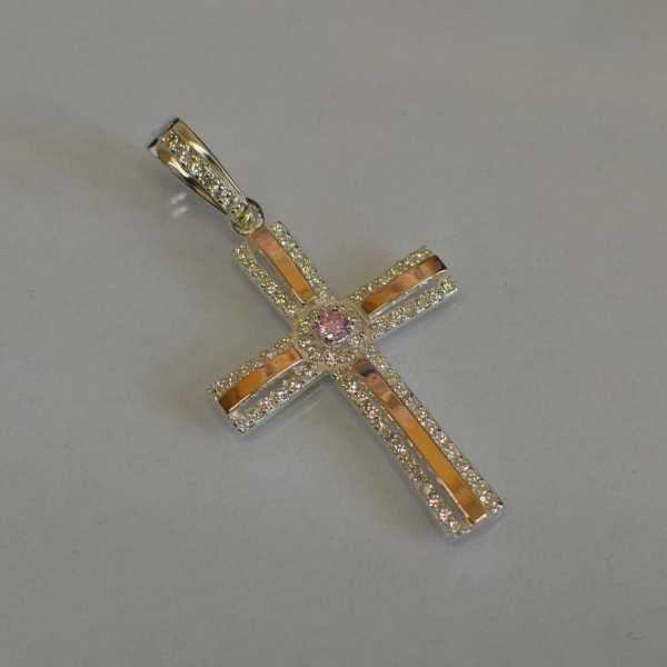 Срібний хрестик з напайками із золота
