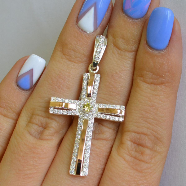 Срібний хрестик з напайками із золота