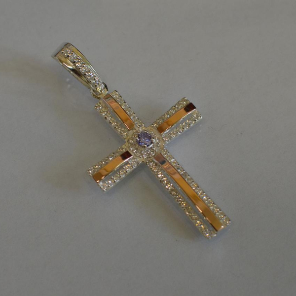 Срібний хрестик з напайками із золота