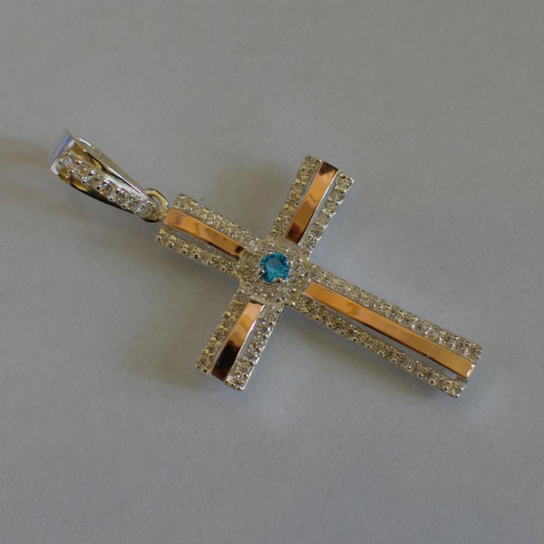 Срібний хрестик з напайками із золота