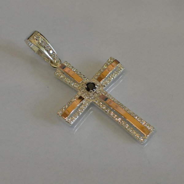 Срібний хрестик з напайками із золота