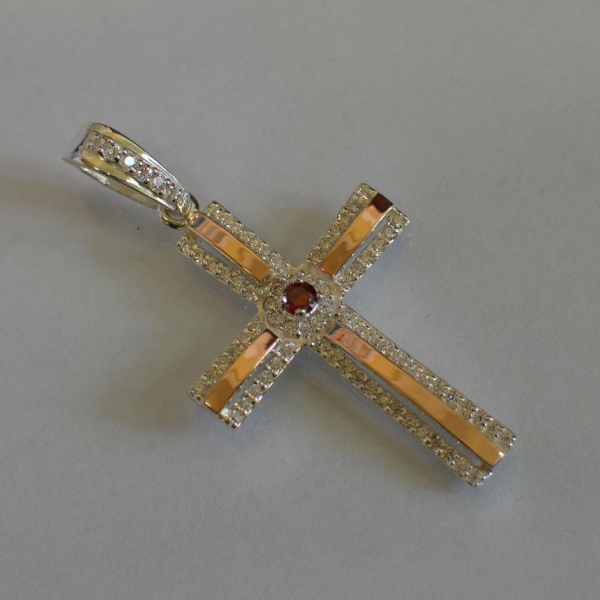 Срібний хрестик з напайками із золота
