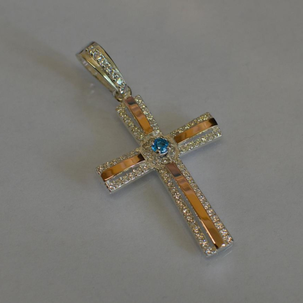 Срібний хрестик з напайками із золота