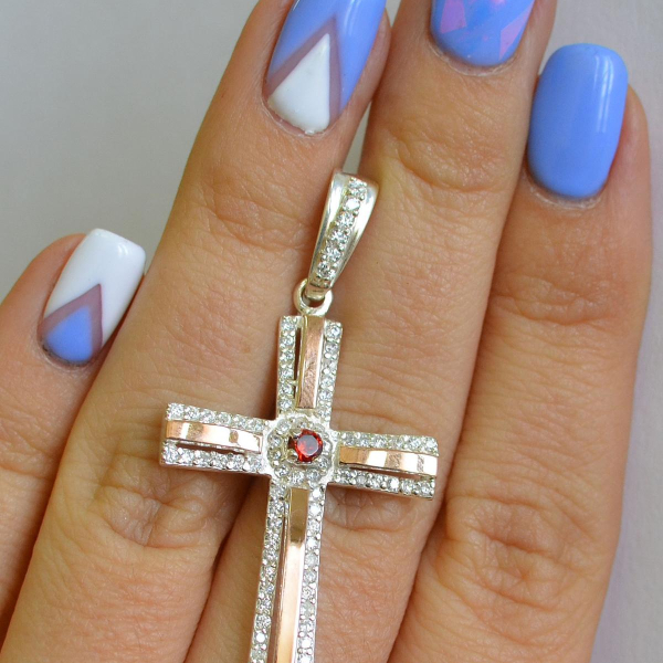 Срібний хрестик з напайками із золота