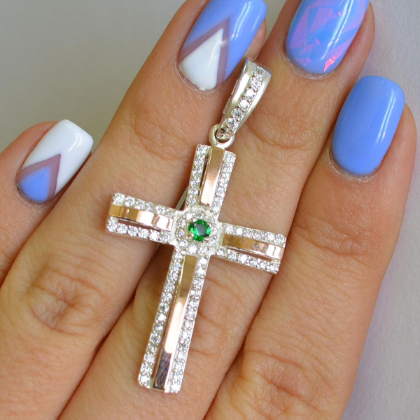 Срібний хрестик з напайками із золота