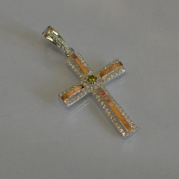 Срібний хрестик з напайками із золота