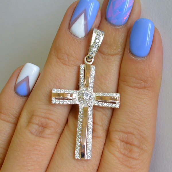 Срібний хрестик з напайками із золота