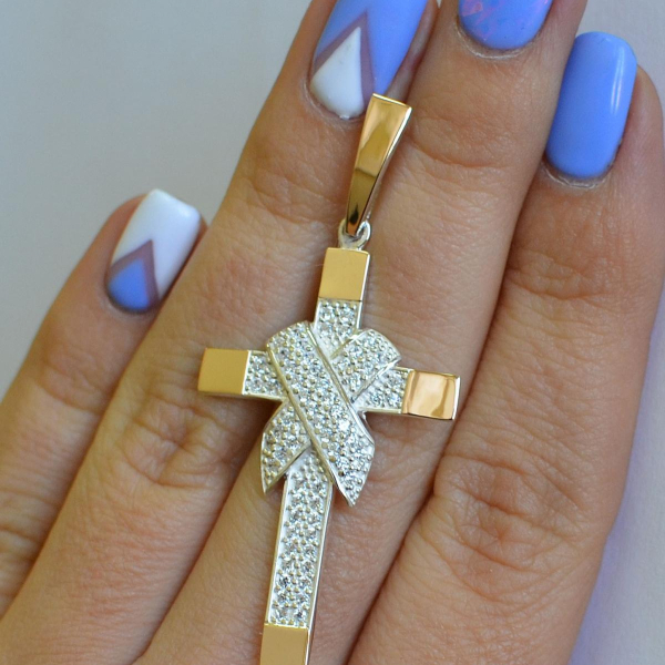 Чоловічий хрест срібло з золотом